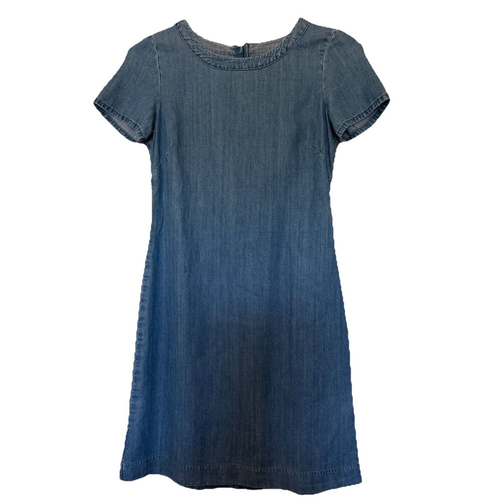 Banana Republic Chambray Dress Womens Size 0 Back Zip Minimalist Modest Career